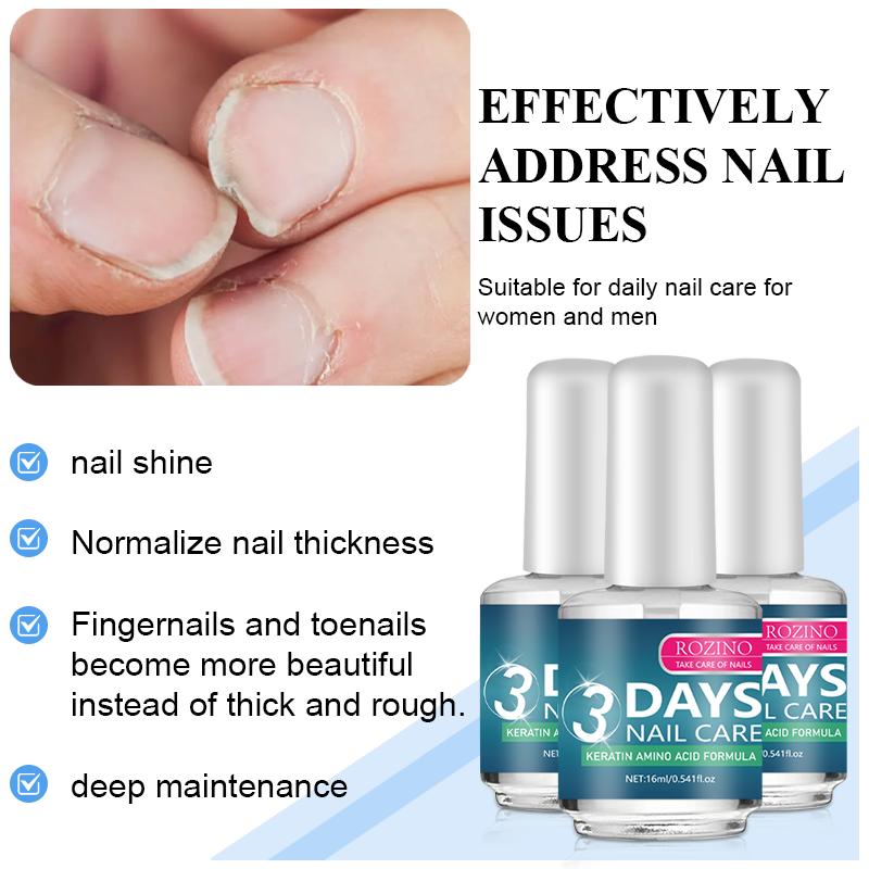[3 bottles]ROZINO 3 Days Nail Care - Keratin Amino Acid Formula for Superior Nail Nourishment Manicure Treatment with High Brightness & Scratch Resistance 16ml