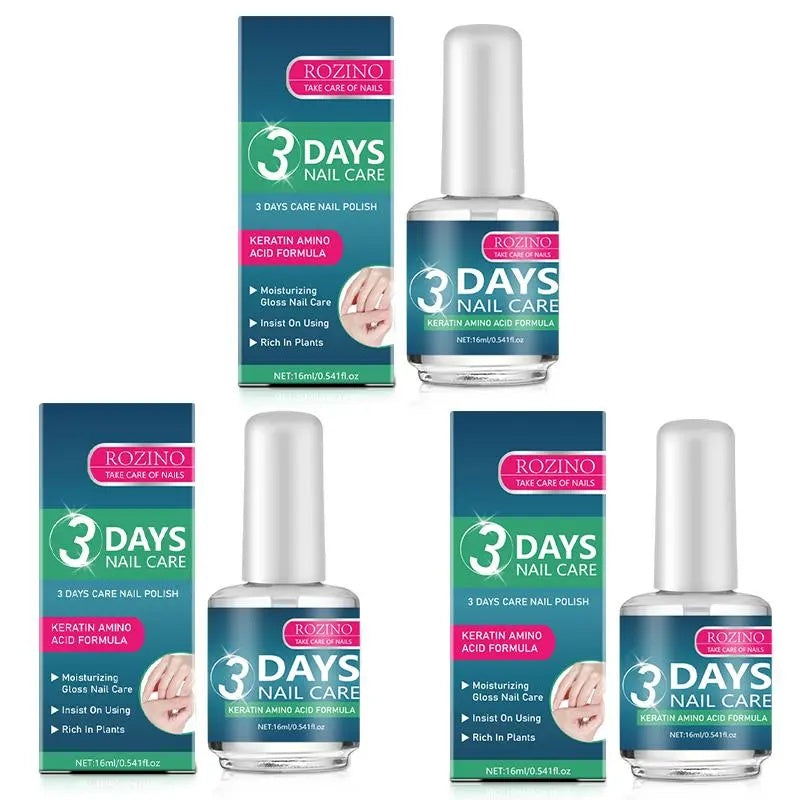 [3 bottles]ROZINO 3 Days Nail Care - Keratin Amino Acid Formula for Superior Nail Nourishment Manicure Treatment with High Brightness & Scratch Resistance 16ml