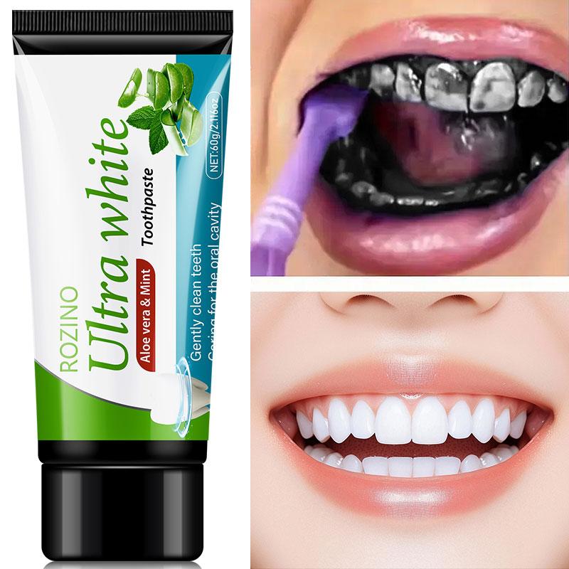 ROZINO Aloe Vera Ultra White Toothpaste Sensitive Relief & Whitening with Natural Peppermint Flavor Fluoride-Free Formula for Oral Health Care Natural Fresh Breath Tooth Powder