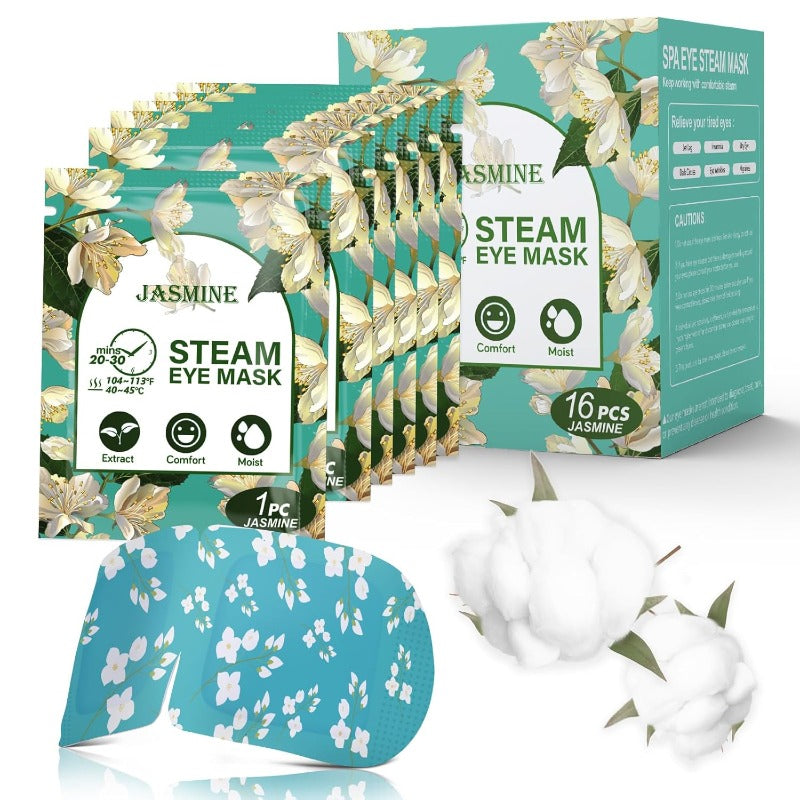 16-Pack Steam Eye Masks for Dry Eyes Jasmine Warm Eye Mask for Tired Eyes Relief Fatigue and Dark Circle Heat Sleep Mask for Puffy Eye Disposable Eye Mask Warm Compress for Eyes Travel Ready, Eye Fatigue Treatment, Soothing Eye Care, Gentle Eye