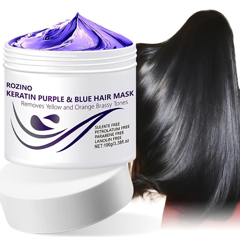 ROZINO Keratin Purple & Blue Hair Mask: Targeted Removal of Yellow and Orange Brassy Tones reusable  extensions