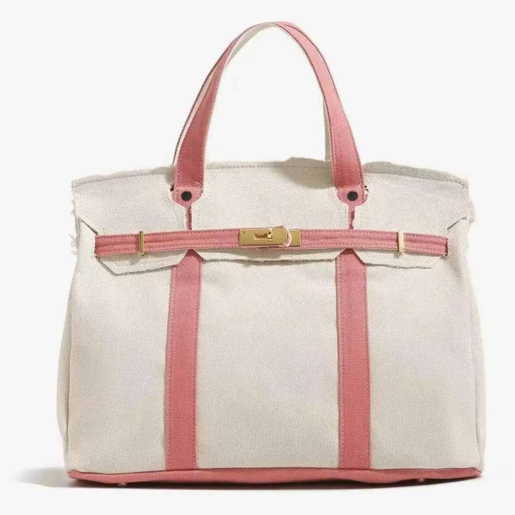 2026 New Arrival Canvas Tote Bag for Women Luxurious Niche Design Color-Blocked Handbag Spacious Commuter Tote Versatile Everyday Bag with Intentional Distressed Look & Lightweight Material