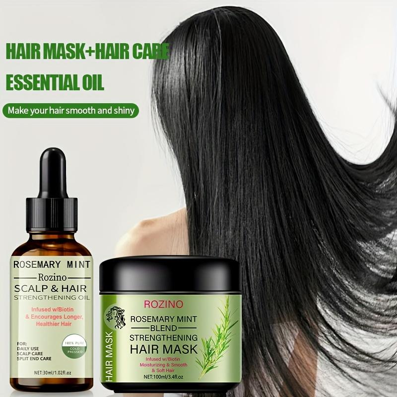 ROZINO Organic Rosemary Hair Mask & Mint Oil Set | Nourishing & Strengthening Treatment for Dry & Damaged Hair, Infused with Biotin & Essential Oils for Deep Conditioning - Haircare