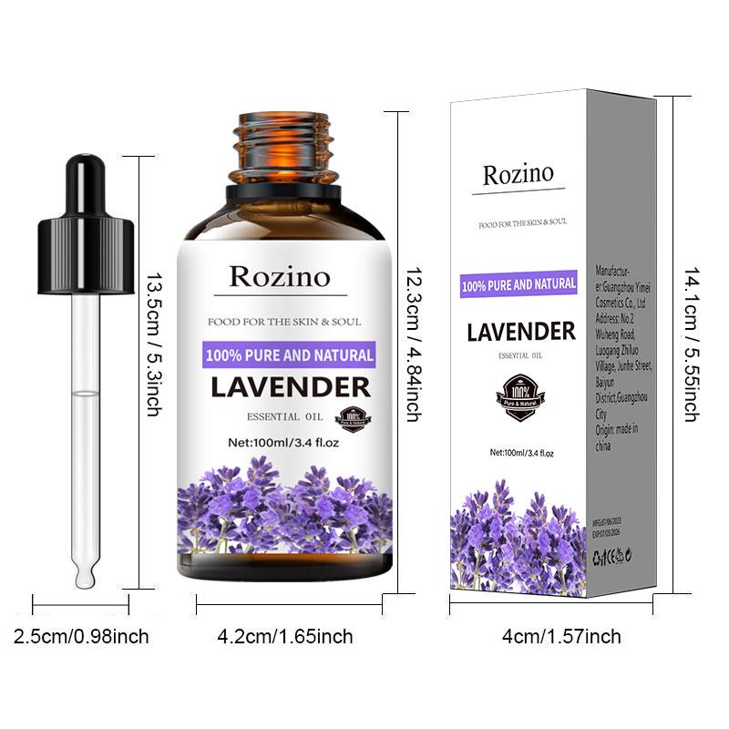 Rozino 100% Pure Natural Lavender Essential Oil - Soothe Skin & Soul, Scalp Relief Tonic, Haircare Solution, 100ml/3.4 fl.oz