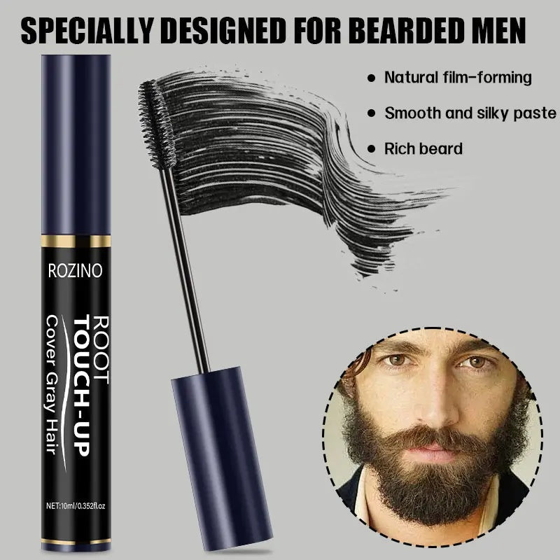 Rozino Beard Root Touch-Up - Covers Gray Hair, Gentle & Skin Friendly, Fast Application, Natural Film-Forming Formula, Smooth Silky Paste for Rich Beards