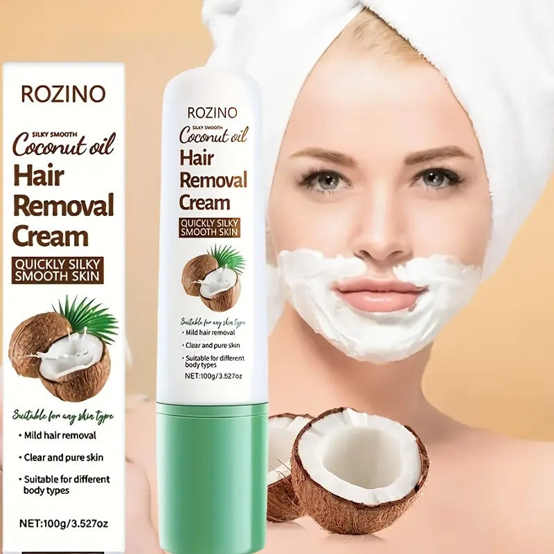 Rozino Coconut Oil Hair Removal Cream - Mild Formula for Easy Hair Removal - Gentle Wax for Sensitive Skin - 100g Container Body Care Cosmetic